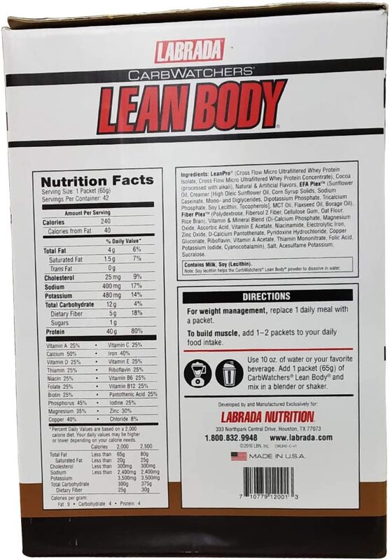 Labrada Lean Body Protein Powder, 20 Pieces, Chocolate