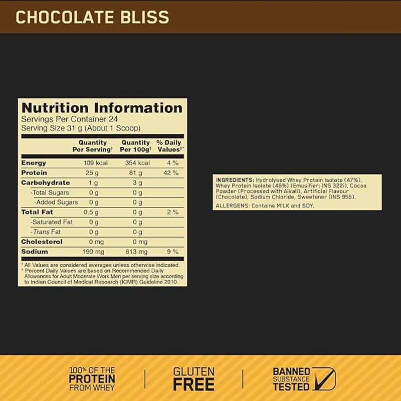 ON 100% Isolate 1.64lb Chocolate Bliss