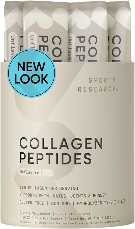 Sports Research Hydrolysed Type I & III Collagen Peptides, 20 Pieces, Unflavoured