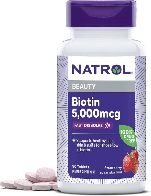 

Natrol Beauty Biotin 5000mcg Supports Healthy Hair, Skin & Nails for Those Low in Biotin 90 Tablets