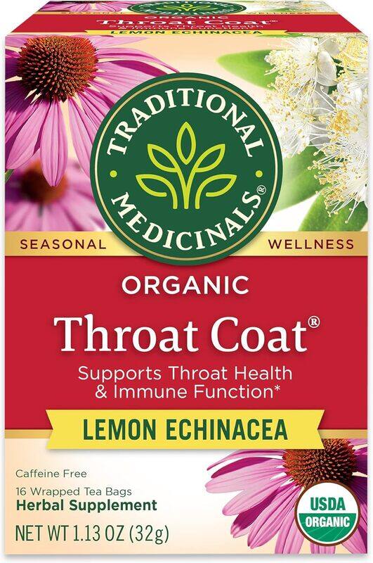 

Traditional Medicinals Organic Throat Coat Lemon Echinacea 16 Wrapped Tea bags 32g