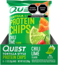 Quest Chili Lime Nutrition Tortilla Style Protein Chips, 8 Piece x 32g