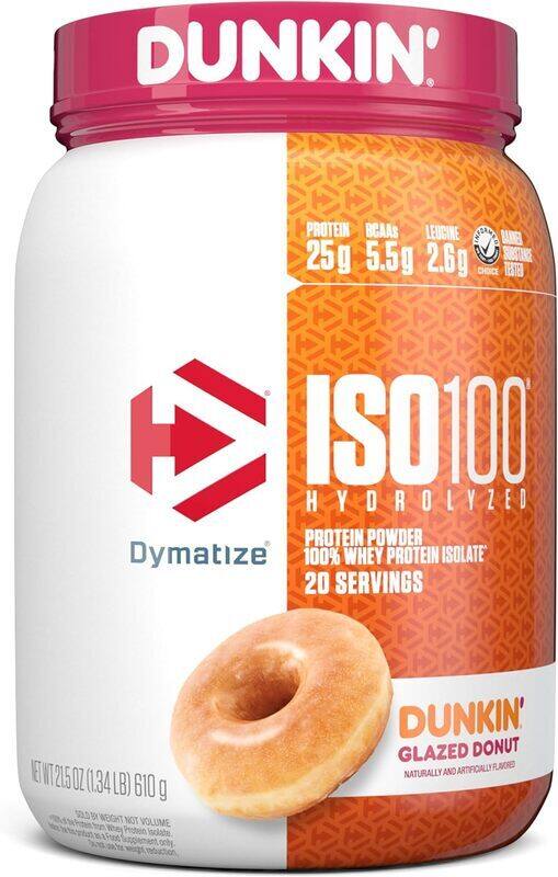 

Dymatize ISO100 Hydrolyzed Protein Powder Dunkin' Glazed Donut 1.34lb 20 Servings