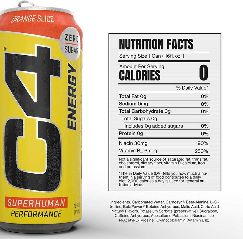 Cellucor C4 Orange Slice Original Carbonated Zero Sugar Energy Pre Workout Drink, 12 x 16oz