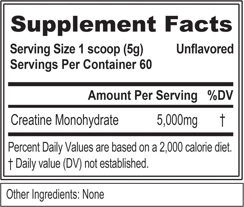 EVL Creatine 5000 Powder Creatine Monohydrate in Each Serving Unflavored 60 Servings