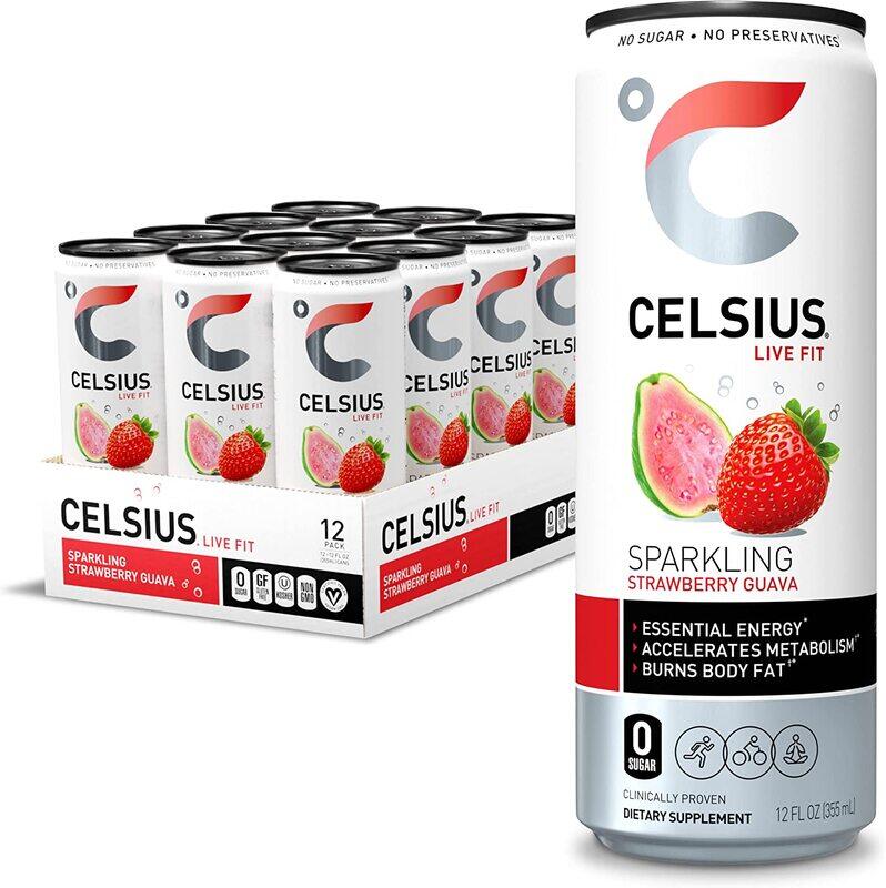 

Celsius Sparkling Strawberry Guava Fitness Drink with Zero Sugar, 12 x 12oz