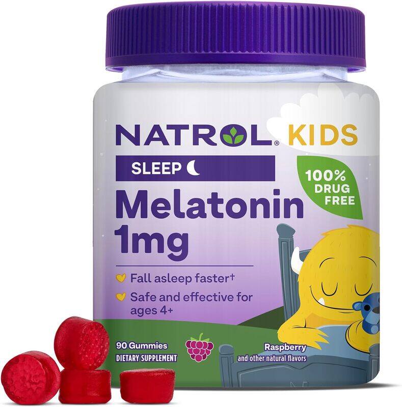 

Natrol Sleep Melatonin 1mg Kids Fall Asleep Faster, Safe and Effective For Ages 4+ Raspberry 90 Gummies