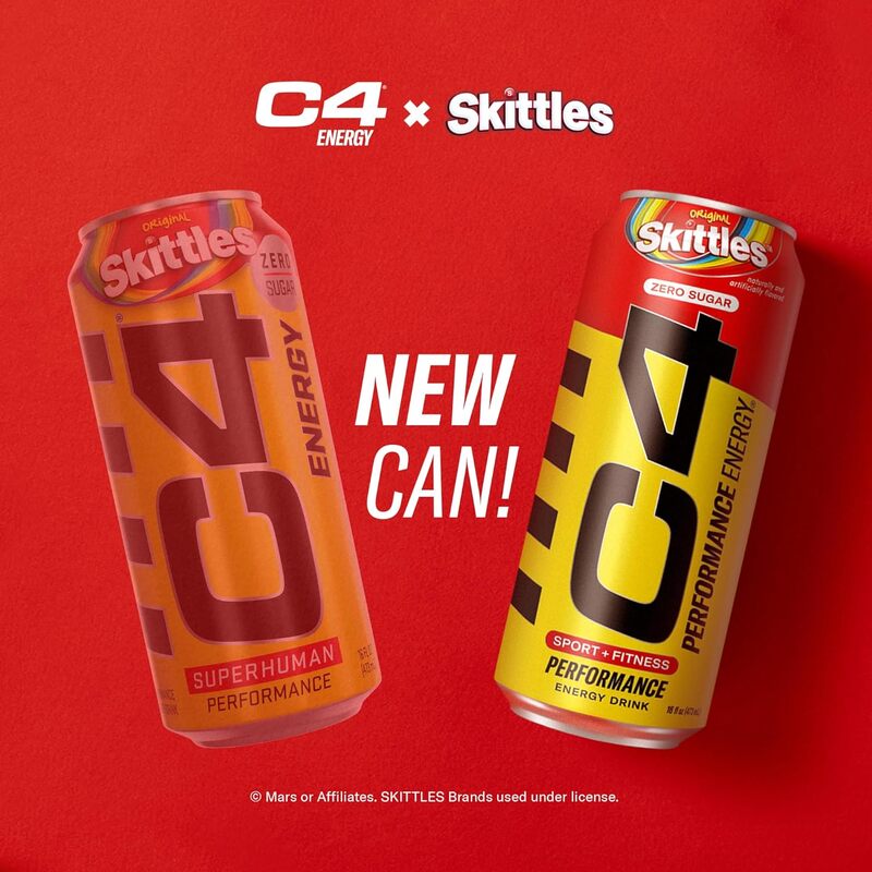 Cellucor C4 Skittles Original Carbonated Zero Sugar Energy Pre Workout Drink, 12 x 16oz