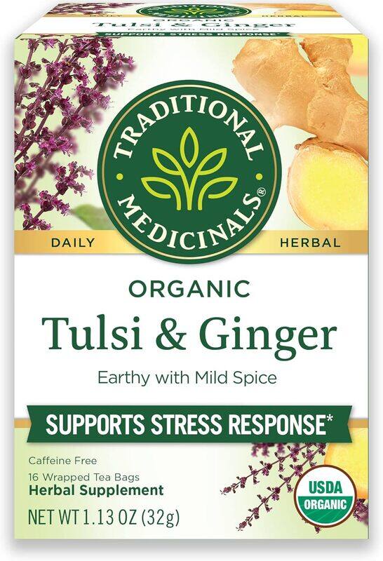 

Traditional Medicinals Organic Tulsi & Ginger Supports Stress Response 16 Wrapped Tea bags 24g