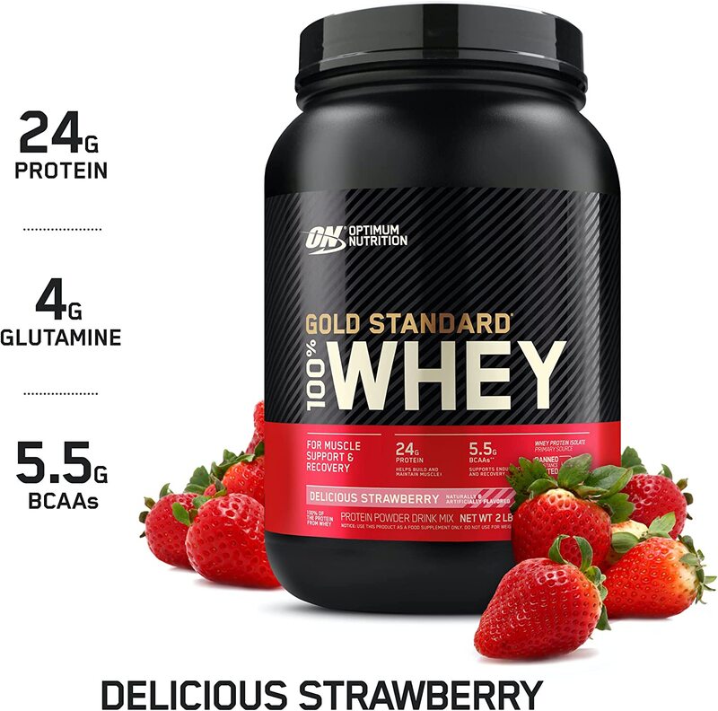 Optimum Nutrition Gold Standard 100% Whey Protein, 2 Lbs, Delicious Strawberry