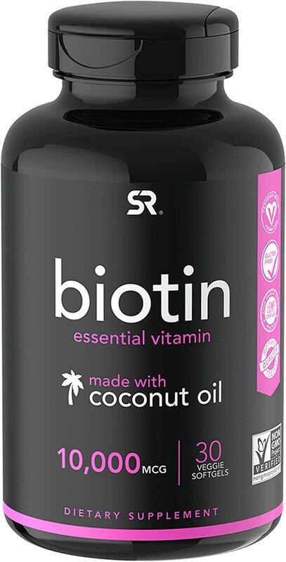 

Sports Research Biotin with Organic Coconut Oil Supplement, 10000mcg, 30 Softgels