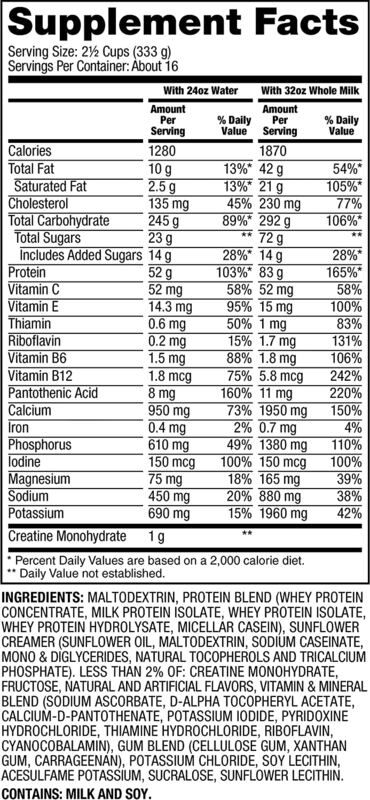 Dymatize Super Mass Gainer Protein Powder, 1280 Calories & 52g Protein, 10.7g BCAAs, Mixes Easily, Tastes Delicious, Gourmet Vanilla, 12 lbs
