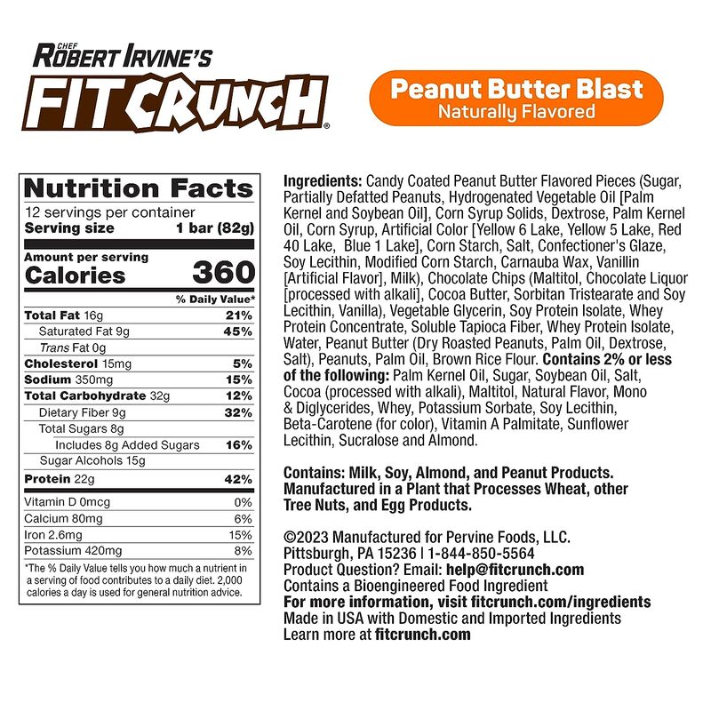 FitCrunch Protein Bar 82gm Peanut Butter Blast 1x12