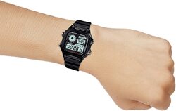 Casio Digital Sport Watch for Men with Resin Band, Water Resistant and Chronograph, AE-1200WH-1A, Black-Grey