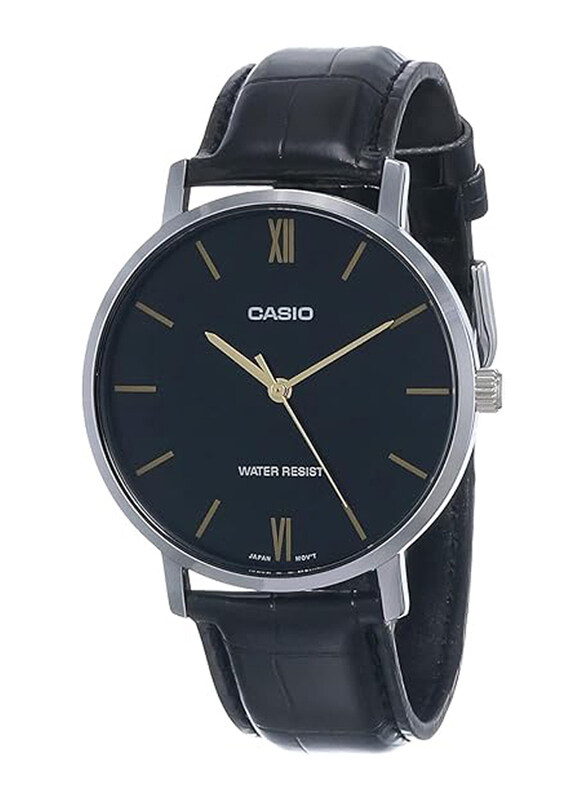 

Casio Analog Watch for Men with Leather Band, Water Resistant, MTP-VT01L-1BUDF (A1615), Black