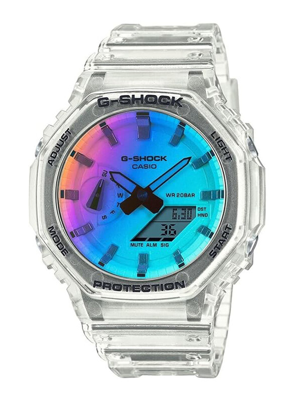 

Casio G-Shock Analog + Digital Watch for Men with Resin Band, Water Resistant, GA-2100SRS-7ADR, Transparent-Multicolour