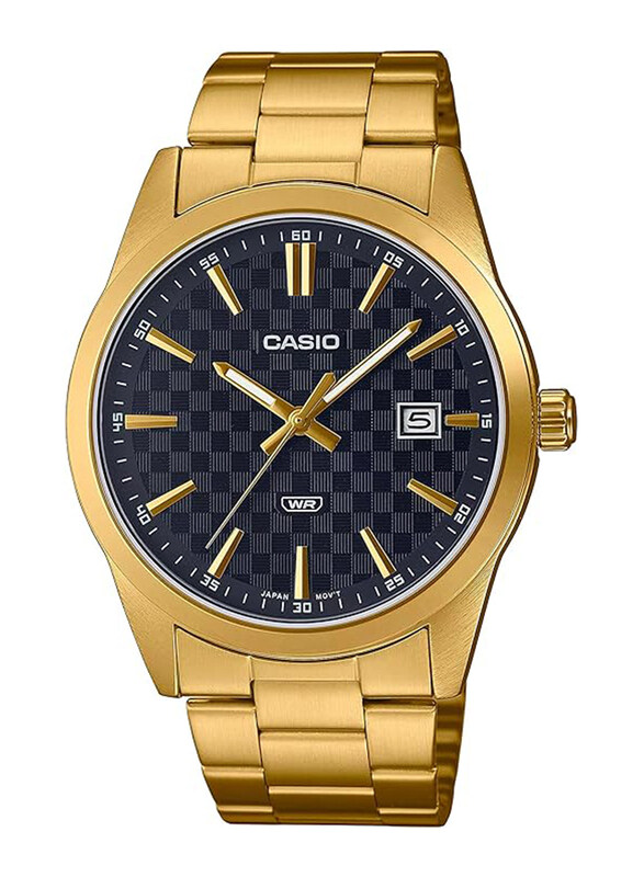 

Casio Enticer Analog Watch for Men with Stainless Steel Band, Water Resistant, MTP-VD03G-1AUDF, Gold-Black