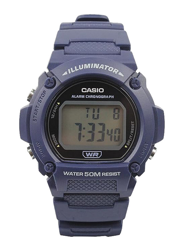 

Casio Digital Watch for Men with Rubber Band, Water Resistant, W-219H-2AVDF, Blue-Grey