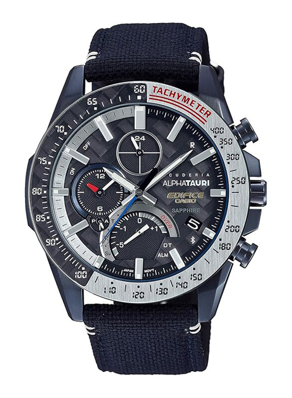 

Casio Edifice Scuderia AlphaTauri Limited Edition Analog Watch for Men with Nylon Band, Water Resistant and Chronograph, EQB-1000AT-1ADR, Blue