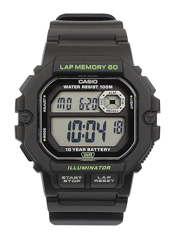 

Casio Digital Watch for Men with Resin Band, Water Resistant, WS-1400H-1AVDF, Black-Grey