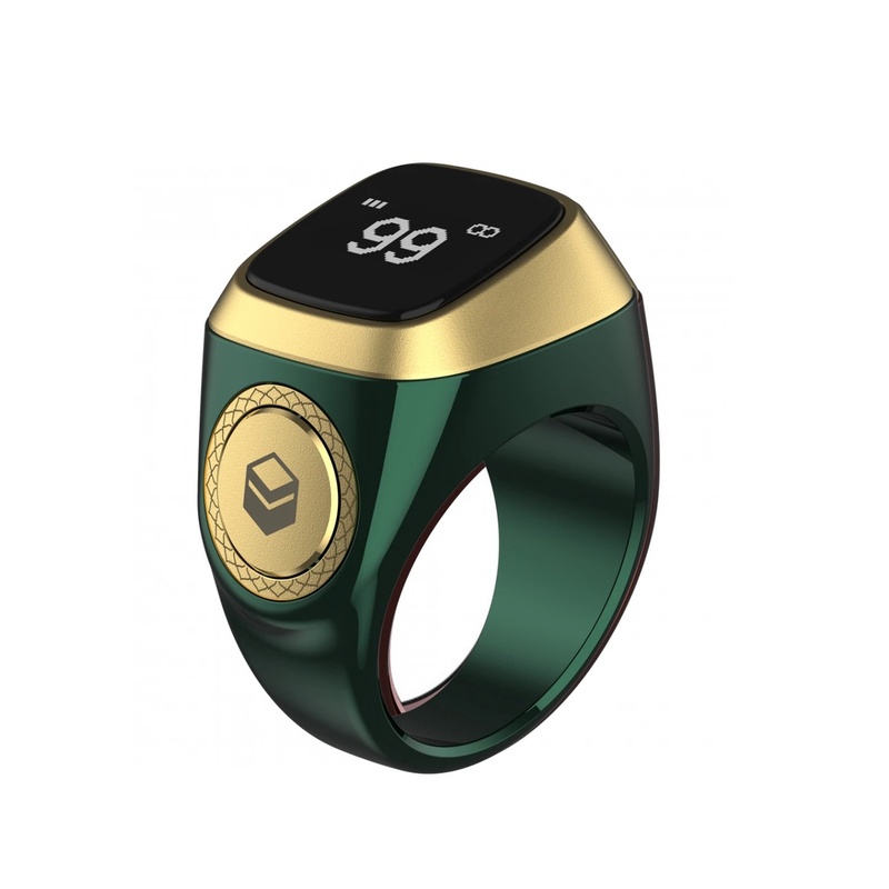Iqibla Tasbih Zikr Water Resistant Smart Ring for Men, 20mm, Green