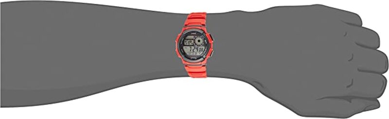 Casio Digital Sport Watch for Men with Resin Band, Water Resistant and Chronograph, AE-1000W-4AV, Red-Grey