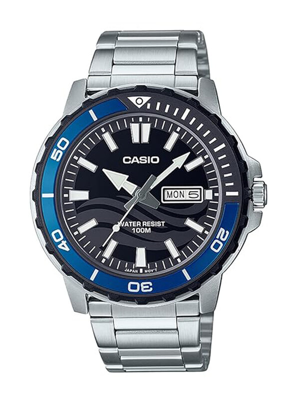 

Casio Analog Watch for Men with Stainless Steel Band, Water Resistant, MTD-125D-1A2VDF, Silver-Blue/Black