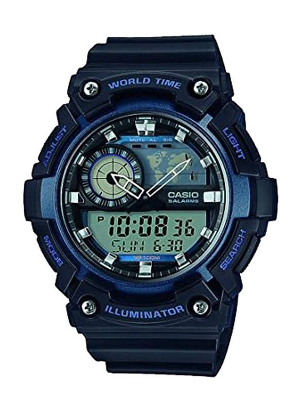 

Casio Analog + Digital Watch for Men with Resin Band, Water Resistant & Chronograph, AEQ-200W-2AVEF, Blue-Black