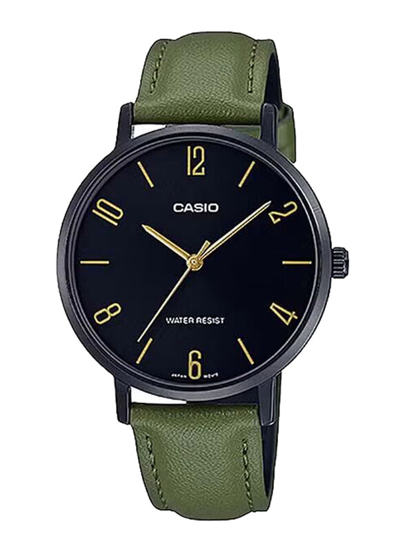 

Casio Analog Watch for Women with Leather Band, Water Resistant, LTP-VT01BL-3BUDF, Green-Black