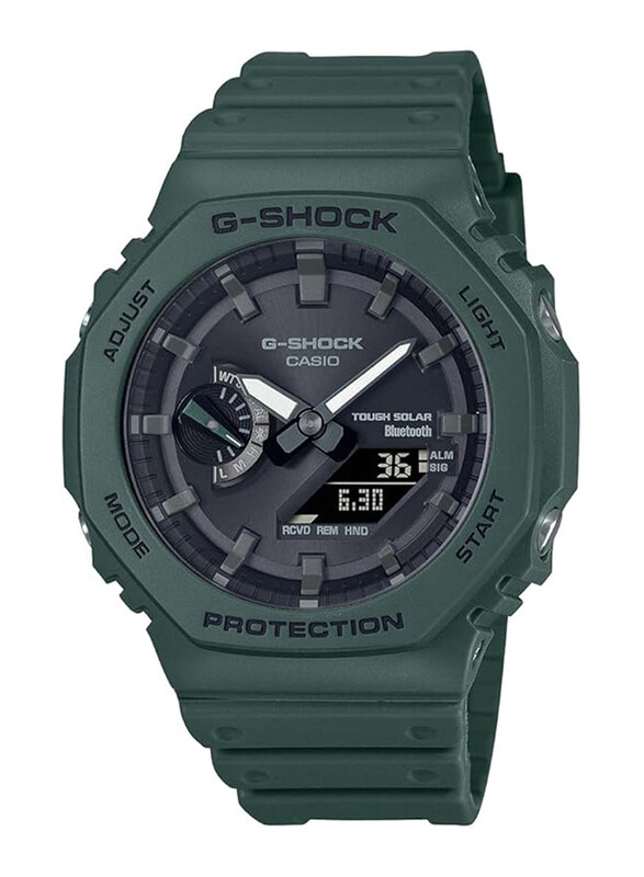 

Casio G-Shock Analog Watch for Men with Plastic Band, Water Resistant, GA-B2100-3ADR, Green-Black