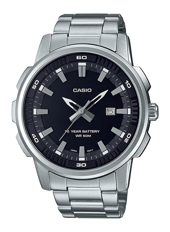 

Casio Analog Watch for Men with Stainless Steel Band, Water Resistant, MTP-E195D-1AVDF, Silver-Black