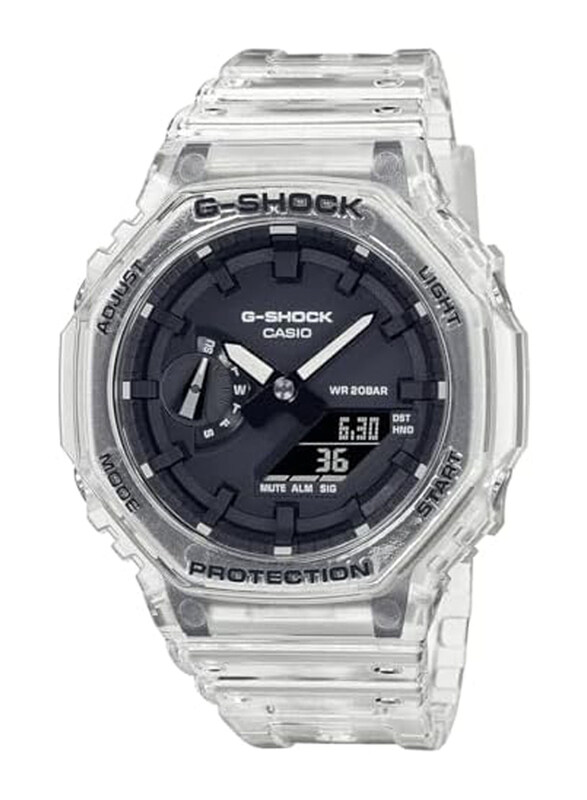 

Casio G-Shock Classic Skeleton Horloge Analog + Digital Watch for Men with Plastic Band, Water Resistant & Chronograph, GA-2100SKE-7AER, Black-Transpa