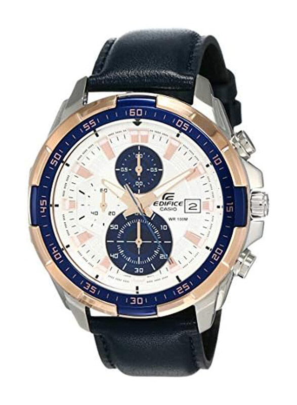 

Casio Analog Watch for Men with Leather Band, Water Resistant & Chronograph, EFR-539L-7CVUDF (EX306), White-Navy Blue