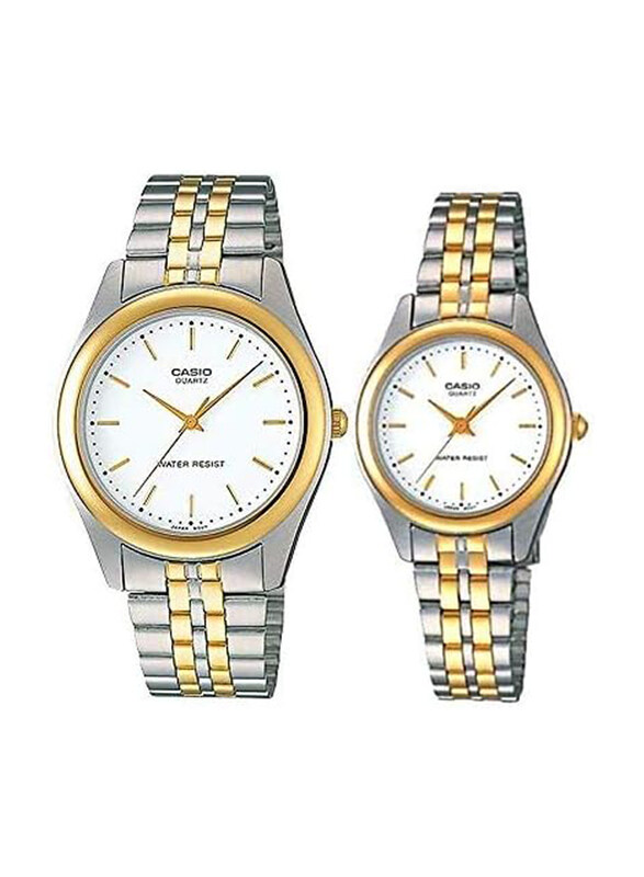 

Casio Analog Watch Unisex with Stainless Steel Band, Water Resistant, MTP/LTP-1129G-7A, Silver/Gold-White