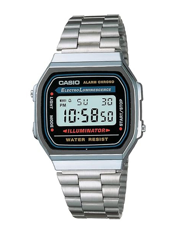 

Casio Vintage Series Digital Watch for Men with Resin Band, Water Resistant, A168WA-1, Silver-Black