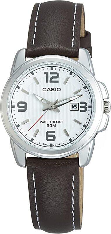 

Casio Analog Quartz Watch for Girls with Leather Band, Water Resistant, LTP-1314L-7AVDF, Brown-White