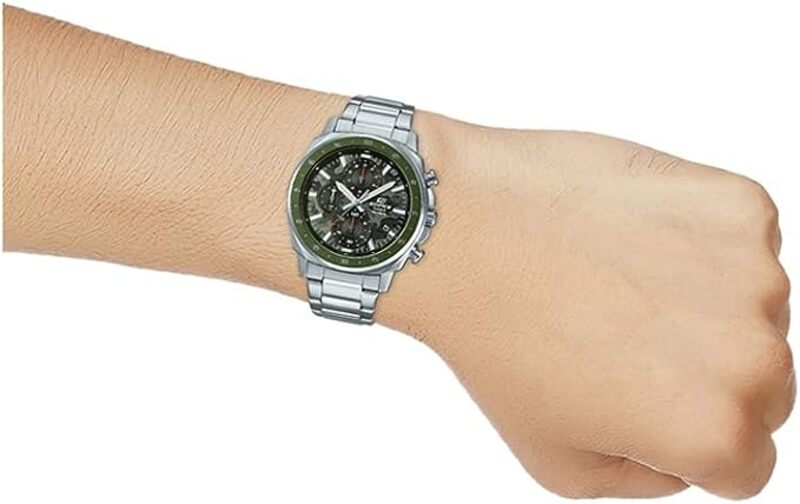 Casio Men Watch Edifice Chronograph Green Dial Stainless Steel Band EFV-600D-3CVUDF, Green, bracelet