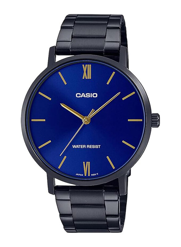 

Casio Analog Watch for Men with Stainless Steel Band, Water Resistant, MTP-VT01B-2BUDF, Black-Blue