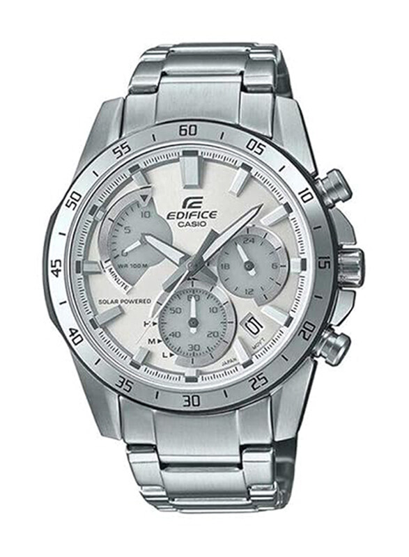 

Casio Edifice Analog + Digital Watch for Men with Stainless Steel Band, Water Resistant and Chronograph, EQS-930MD-8AVUDF, Silver-White