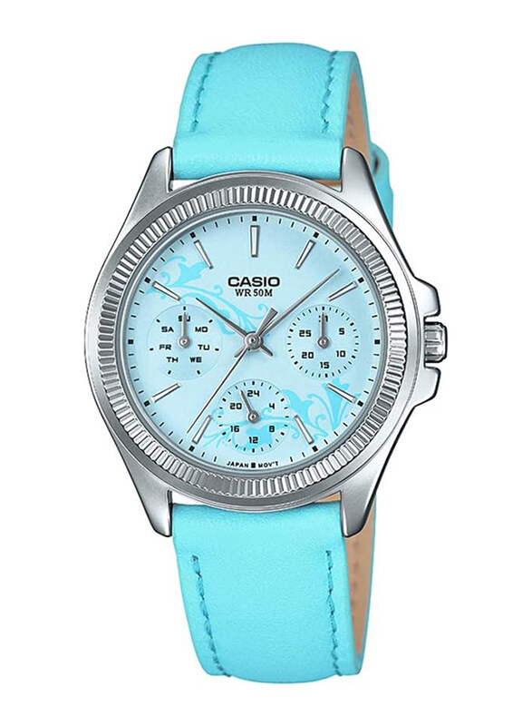 

Casio Analog Watch for Women with Leather Band, Water Resistant & Chronograph, LTP-2088L-2AVDF, Blue