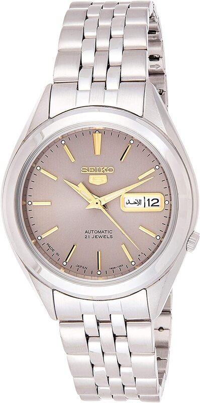 Seiko 5 Analog Automatic Watch for Men with Stainless Steel Band, Water Resistant, SNKL19J1, Silver-Grey