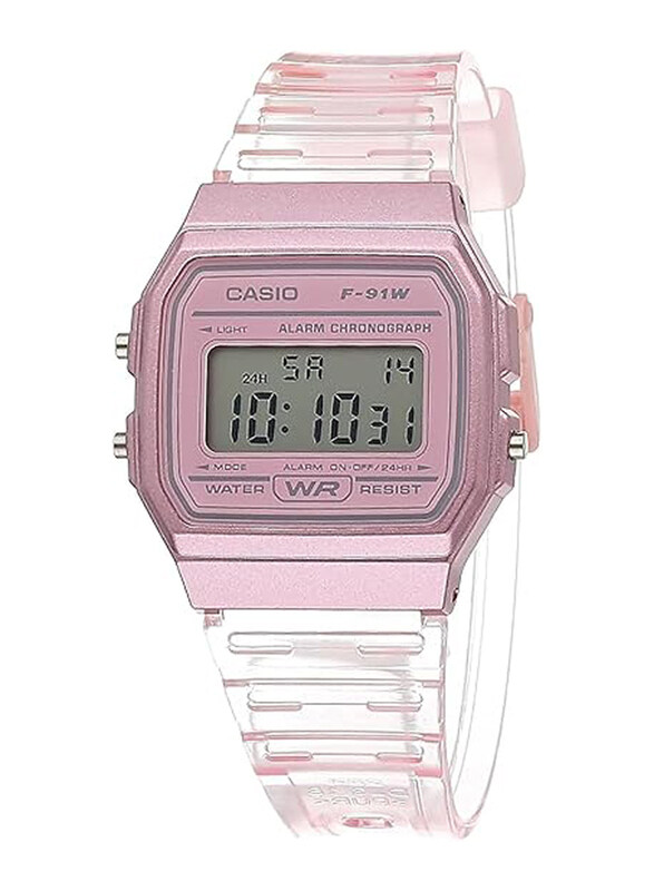 

Casio Youth Digital Watch for Unisex with Resin Band, Water Resistant, F-91WS-4DF, Light Pink-Grey