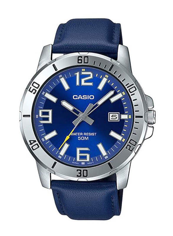 

Casio Analog Watch for Men with Leather Band, Water Resistant, MTP-VD01L-2BVUDF-1, Blue
