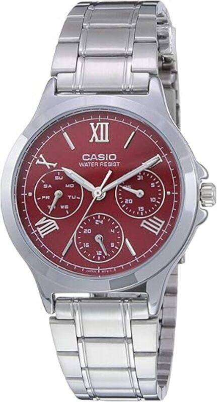 

Casio Analog Watch for Women with Stainless Steel Band, Water Resistant and Chronograph, LTP-V300D-4A2UDF (A1696), Silver-Red