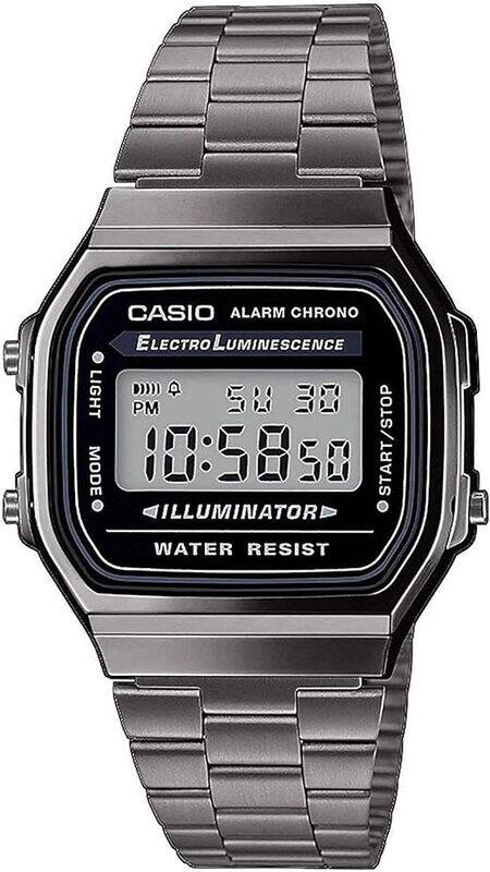 

Casio Vintage Digital Watch for Men with Stainless Steel Band, Water Resistant, A168WEGG-1AEF, Grey-Black