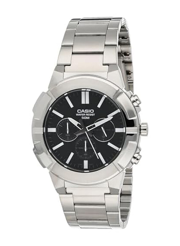 

Casio Analog Watch for Men with Stainless Steel Band, Water Resistant & Chronograph, MTP-E500D-1AVDF, Black-Silver