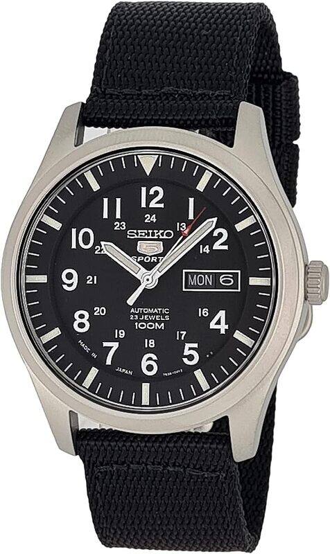 

Seiko 5 Automatic Mens Watch Black Dial Nylon - Snzg15J1, Analog Display