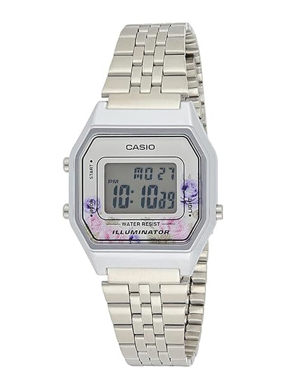 

Casio Illuminator Digital Watch Unisex with Stainless Steel Band, Water Resistant, LA680WA-4CDF (D204), Silver-Grey