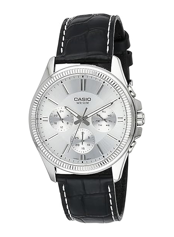 

Casio Analog Watch for Men with Leather Band, Water Resistant and Chronograph, MTP-1375L-7AVDF (A839), Black-Silver