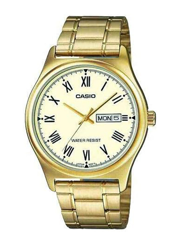 

Casio Analog Watch for Men with Stainless Steel Band, Water Resistant, MTP-V006G-9BUDF, Gold-Beige